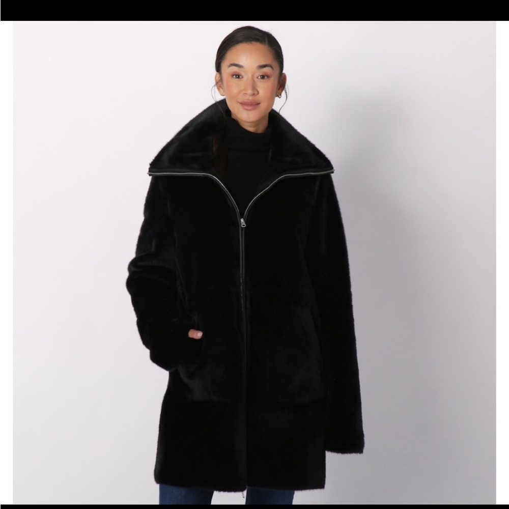 Reversible Black Teddy Jacket. One side suede one side fur